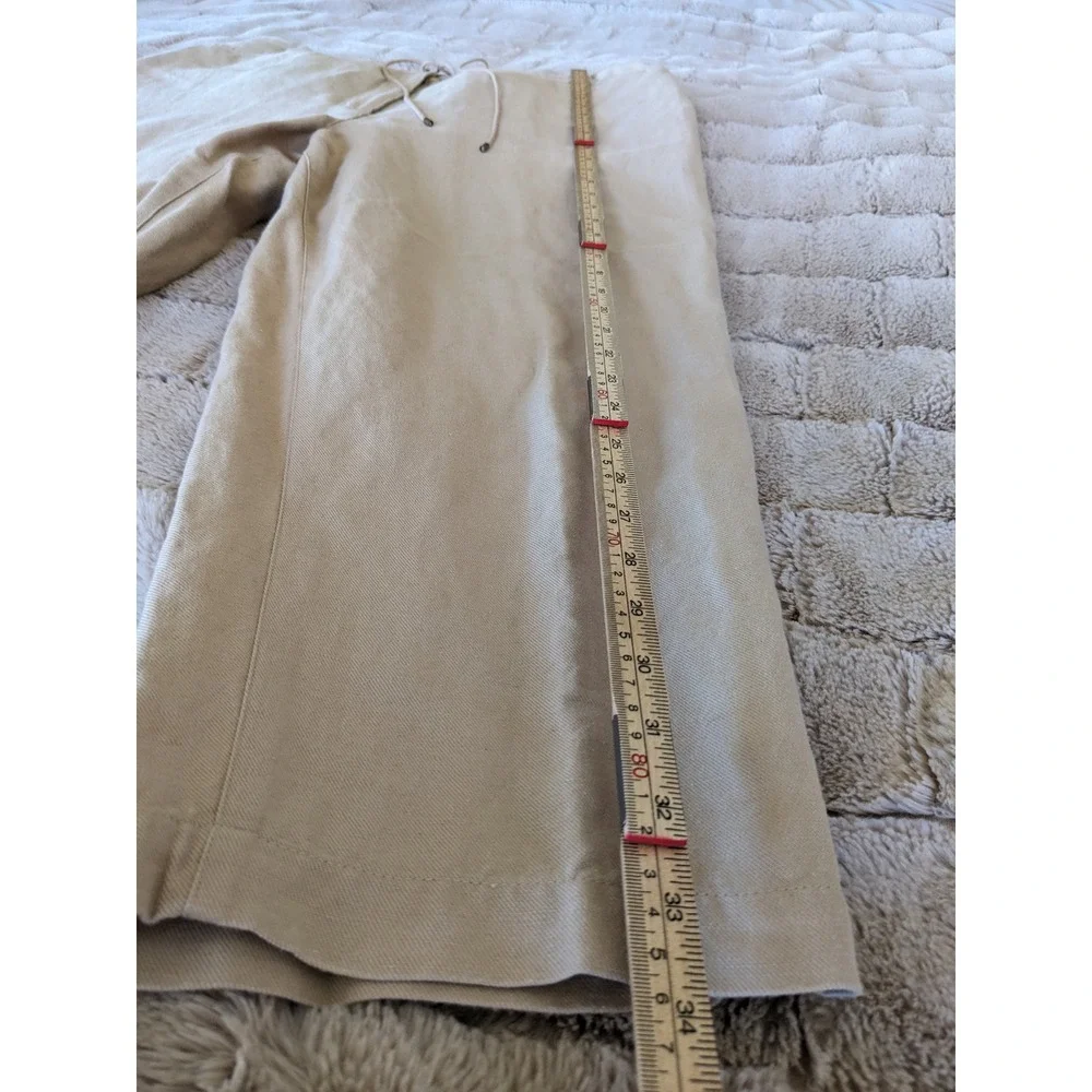 Talbots Petites Irish Linen Blend Pants Tan Khaki Lace Up Wide Leg Size 16P